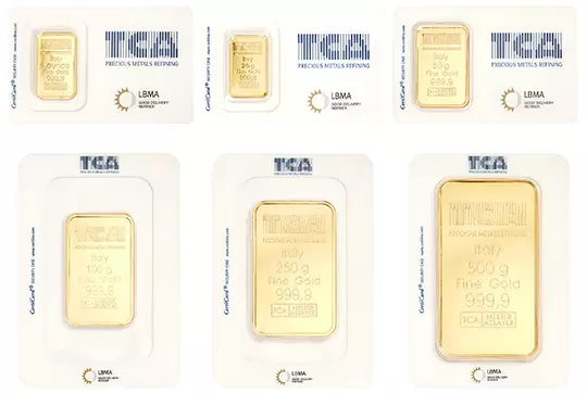 Lingotti d'oro da investimento TCA di varie dimensioni